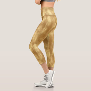 Abstract Brushed Gold Texture Capri Leggings