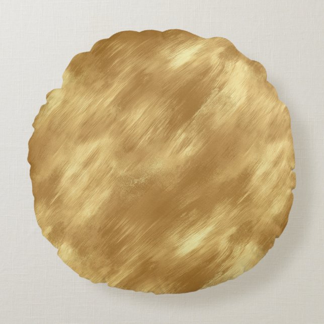 Abstract Brushed Gold Texture Round Cushion (Front)