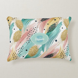 Abstract Brushstroke & Dot Pattern - Gold Accent 2 Decorative Cushion