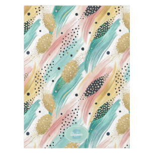 Abstract Brushstroke & Dot Pattern - Gold Accent 2 Tablecloth