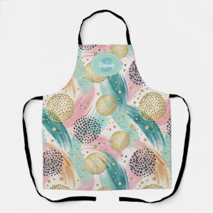 Abstract Brushstroke & Dot Pattern - Gold Accents Apron