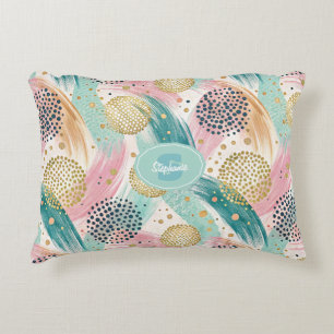 Abstract Brushstroke & Dot Pattern - Gold Accents Decorative Cushion