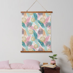 Abstract Brushstroke & Dot Pattern - Gold Accents Hanging Tapestry