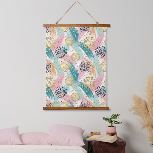 Abstract Brushstroke & Dot Pattern - Gold Accents Hanging Tapestry (Bedroom)