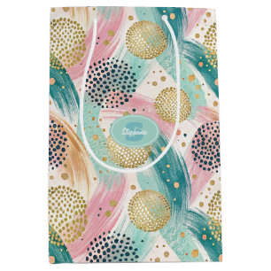Abstract Brushstroke & Dot Pattern - Gold Accents Medium Gift Bag