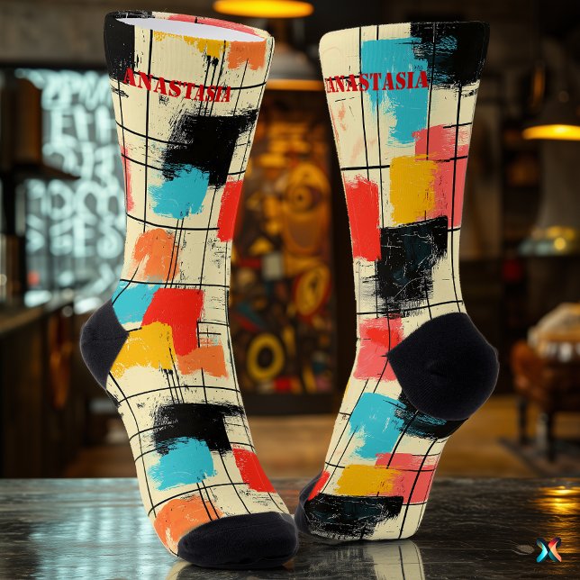Abstract Brushstroke Socks with Bold Colour Blocks (Creator Uploaded)