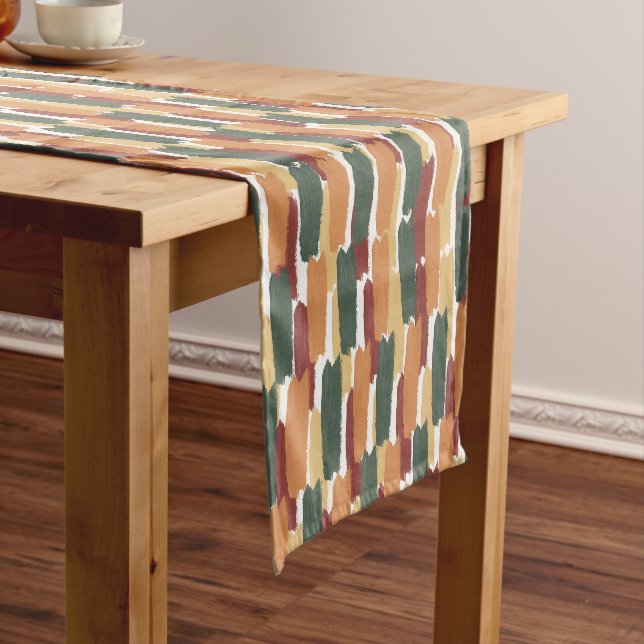 Abstract Brushstroke Stripe Mediterranean Hues Short Table Runner (In Situ)