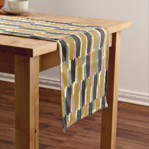 Abstract Brushstroke Stripe Retro Botanical Short Table Runner