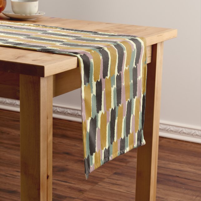 Abstract Brushstroke Stripe Retro Botanical  Short Table Runner (In Situ)