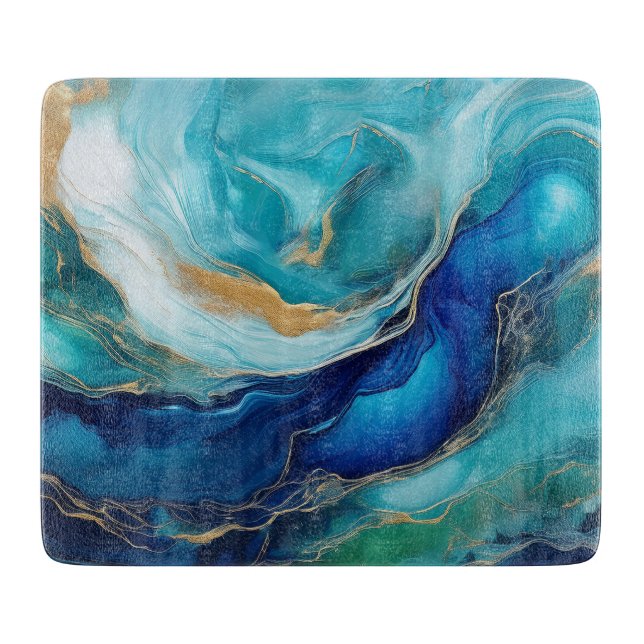 Abstract Brushstrokes in Blue and Teal Cutting Board (Front)