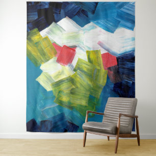 Abstract Brushstrokes in Blue, Green, and Red Tapestry