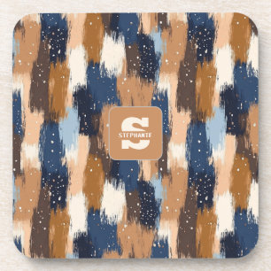 Abstract Brushstrokes in Blue, White & Brown (2) Coaster