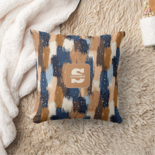 Abstract Brushstrokes in Blue, White & Brown (2) Cushion