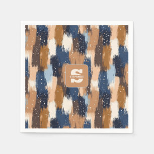 Abstract Brushstrokes in Blue, White & Brown (2) Napkin