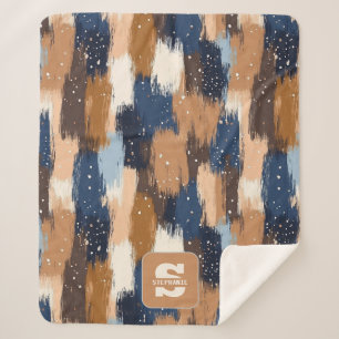 Abstract Brushstrokes in Blue, White & Brown (2) Sherpa Blanket