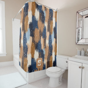 Abstract Brushstrokes in Blue, White & Brown (2) Shower Curtain
