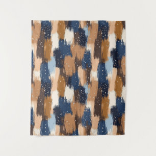 Abstract Brushstrokes in Blue, White & Brown (2) Tapestry