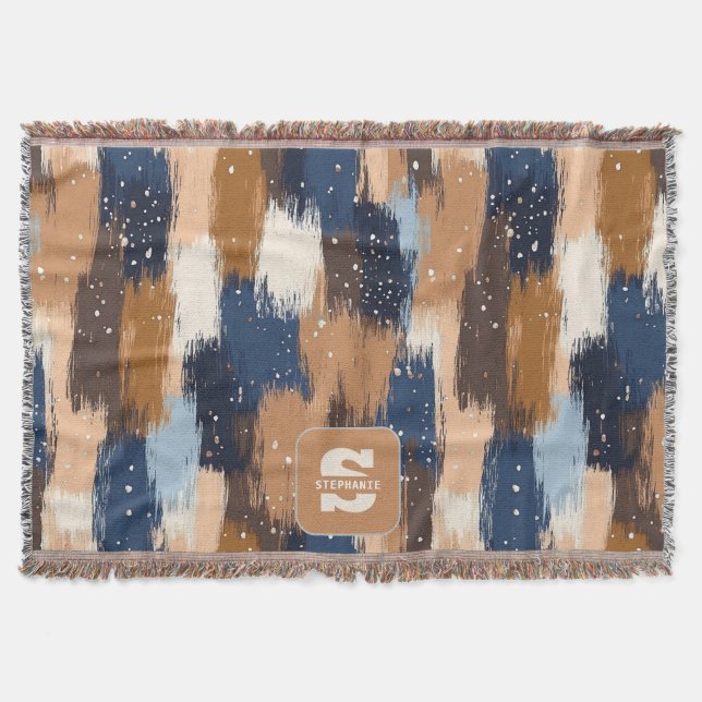 Abstract Brushstrokes in Blue, White & Brown (2) Throw Blanket (Front)