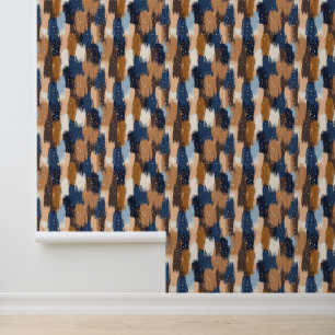Abstract Brushstrokes in Blue, White & Brown (2) Wallpaper