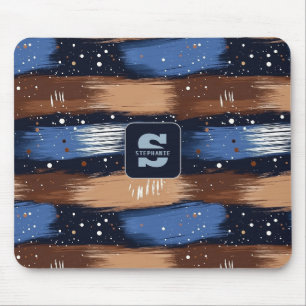 Abstract Brushstrokes in Blue, White & Brown (3) Mouse Pad