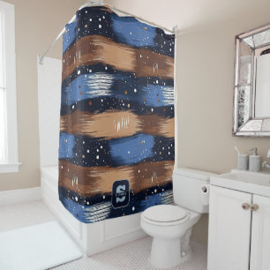 Abstract Brushstrokes in Blue, White & Brown (3) Shower Curtain