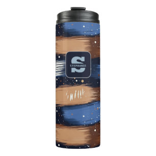 Abstract Brushstrokes in Blue, White & Brown (3) Thermal Tumbler
