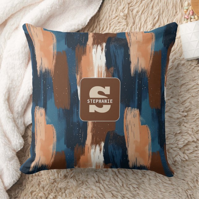 Abstract Brushstrokes in Blue, White & Brown Cushion (Blanket)