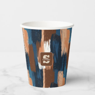 Abstract Brushstrokes in Blue, White & Brown Paper Cups