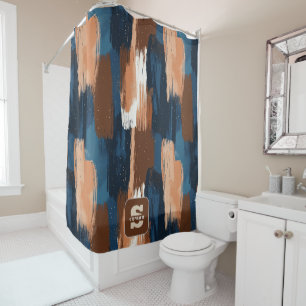 Abstract Brushstrokes in Blue, White & Brown Shower Curtain