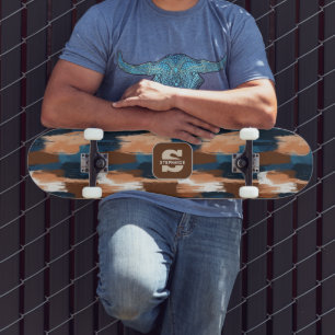 Abstract Brushstrokes in Blue, White & Brown Skateboard