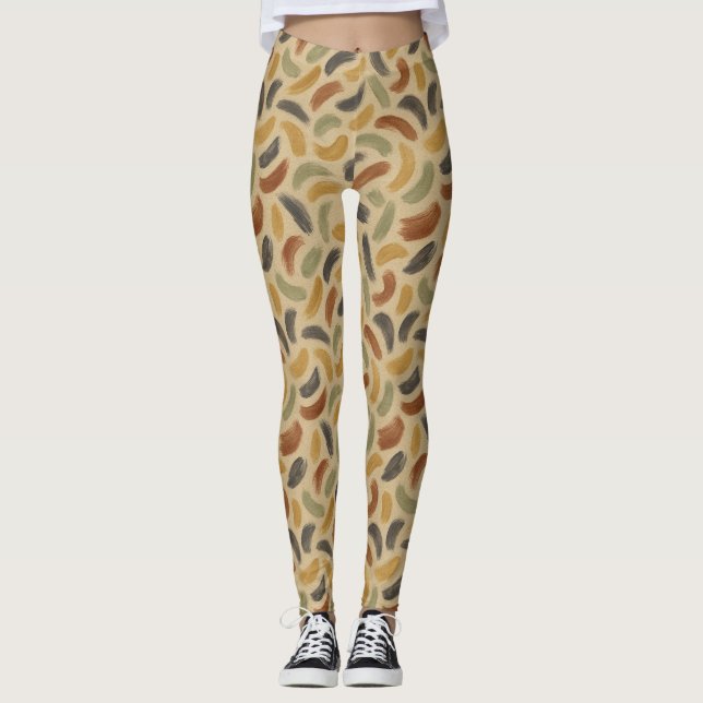 Abstract Brushstrokes in Earthy Tones Leggings (Front)