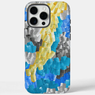 Abstract Brushstrokes in Yellow, Blue, and Grey iPhone 16 Pro Max Case