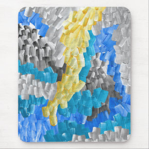 Abstract Brushstrokes in Yellow, Blue, and Grey Mouse Pad