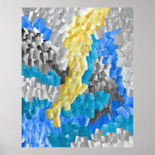 Abstract Brushstrokes in Yellow, Blue, and Grey Poster