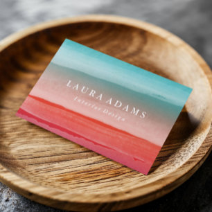 Abstract Brushstrokes Red Turquoise Business Card