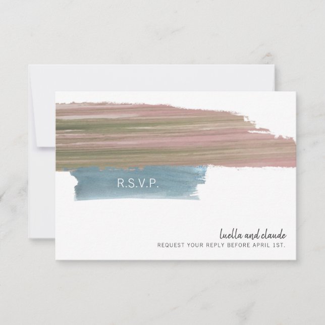 Abstract Brushstrokes Wedding RSVP Card (Front)