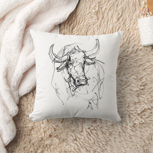 Abstract Bull Portrait Sketch Cushion (Blanket)
