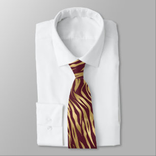 Abstract Burgundy Gold Wavy Stripe Men's Tie