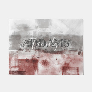 Abstract Burgundy Grey White Family monogram Doormat