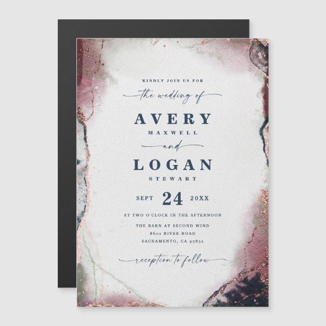 Abstract Burgundy Magnetic Wedding Invitation (Front/Back)