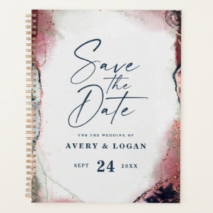 Abstract Burgundy & Navy Blue Wedding Plans Planner