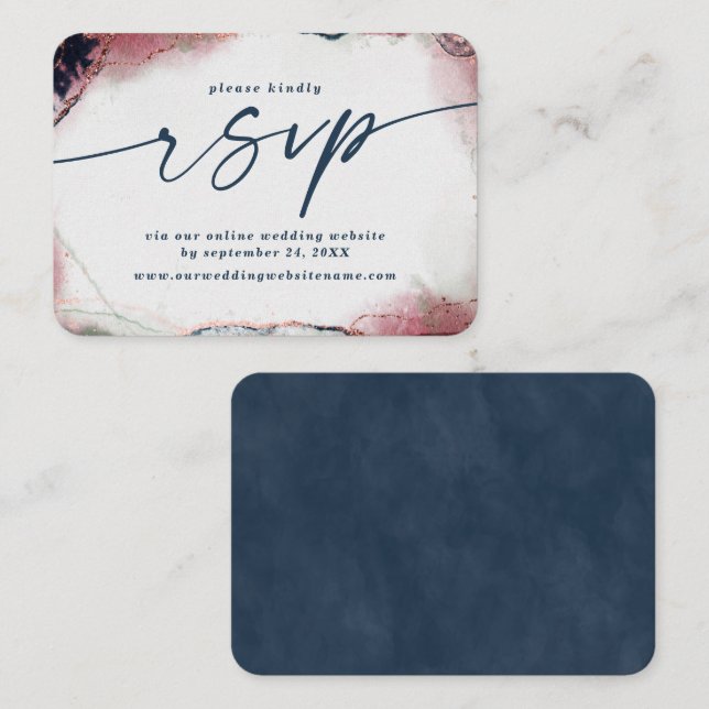 Abstract Burgundy & Navy Blue Wedding Website RSVP Enclosure Card (Front/Back)