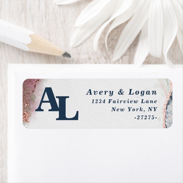 Abstract Burgundy & Navy Monogram Return Address (Insitu)