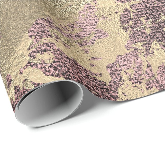 Abstract Burgundy Paint Golden Metallic Strokes Wrapping Paper (Roll Corner)