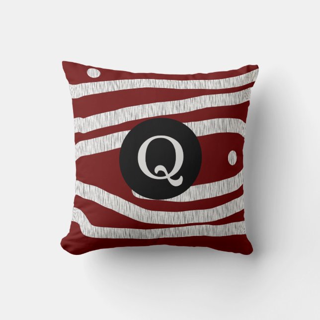 Abstract "Burgundy Wine" Monogram Throw Pillow (Front)