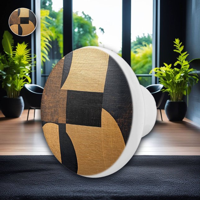 Abstract Burlap Texture Brown, Black & Gold Ceramic Knob (Creator Uploaded)