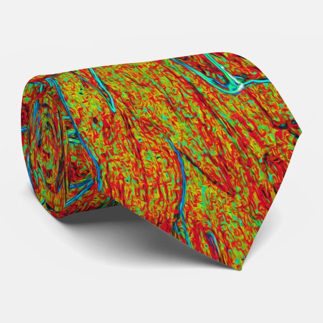 Abstract Burnt Orange and Green Dahlia Bloom Tie (Rolled)