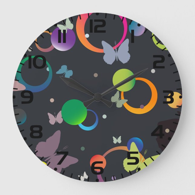 Abstract Butterflies and Geometric Circles Pattern Large Clock (Front)