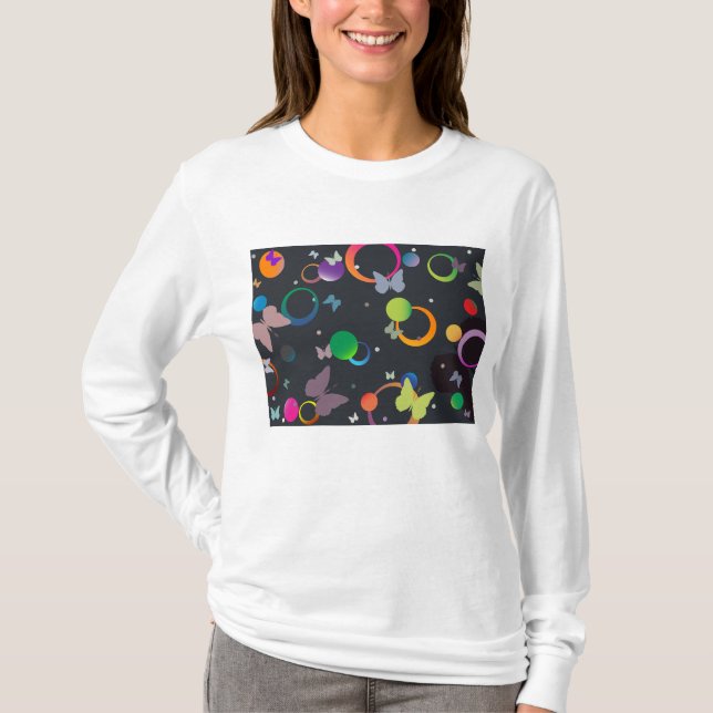 Abstract Butterflies and Geometric Circles Pattern T-Shirt (Front)