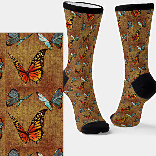 Abstract Butterflies on Brown  Socks